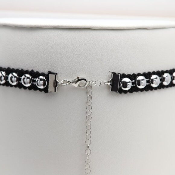 Black Lace Gothic Choker Adjustable black with Silver tone design cups (#13) - Picture 4 of 9